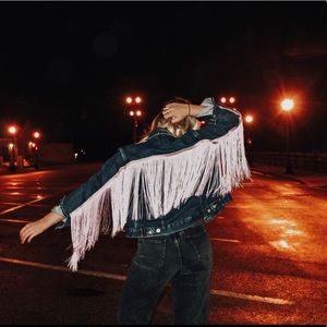 Lavender fringe jean jacket